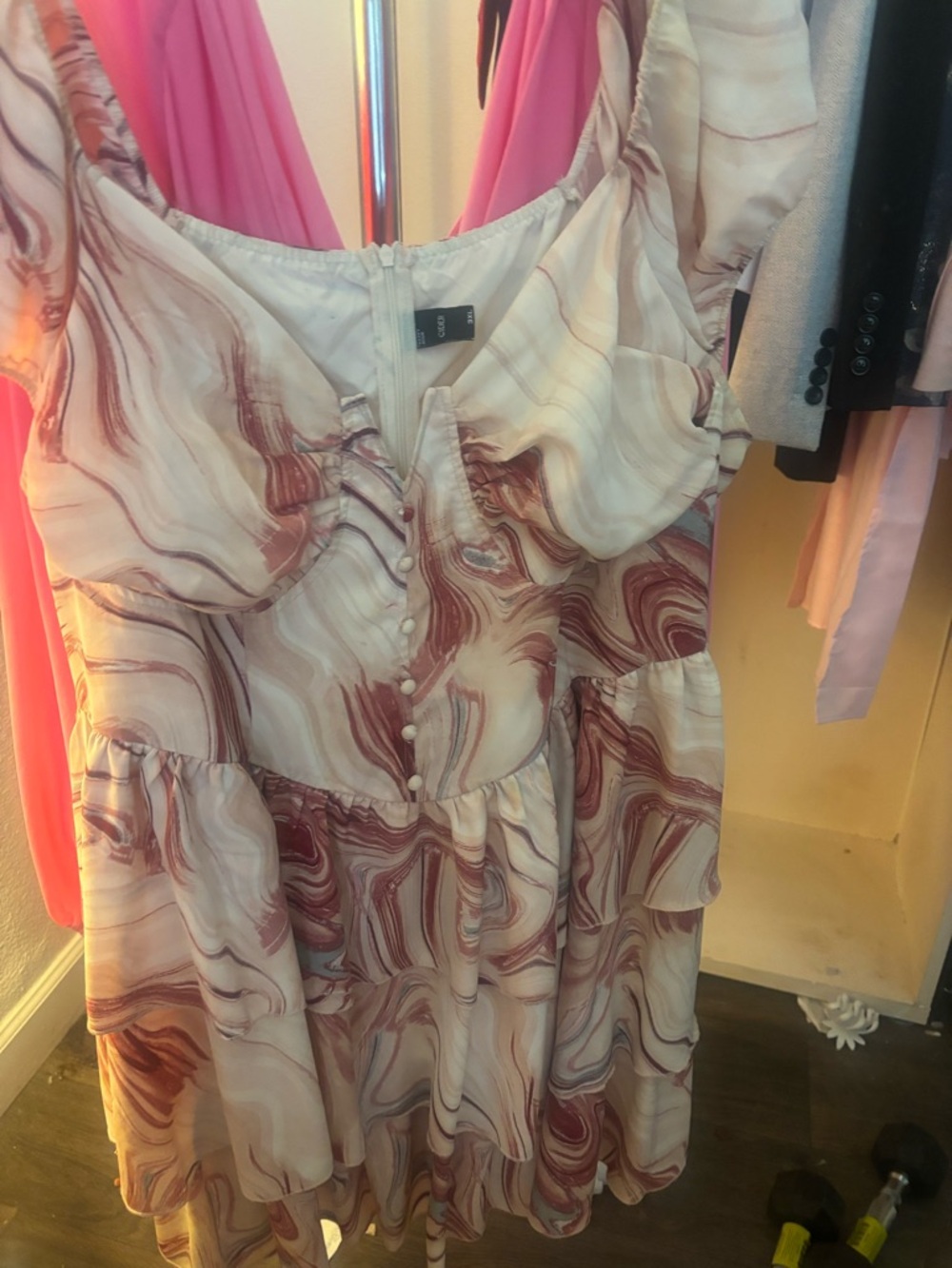 Cider Marble-Print Ruffle Midi Dress - Blush, Cream